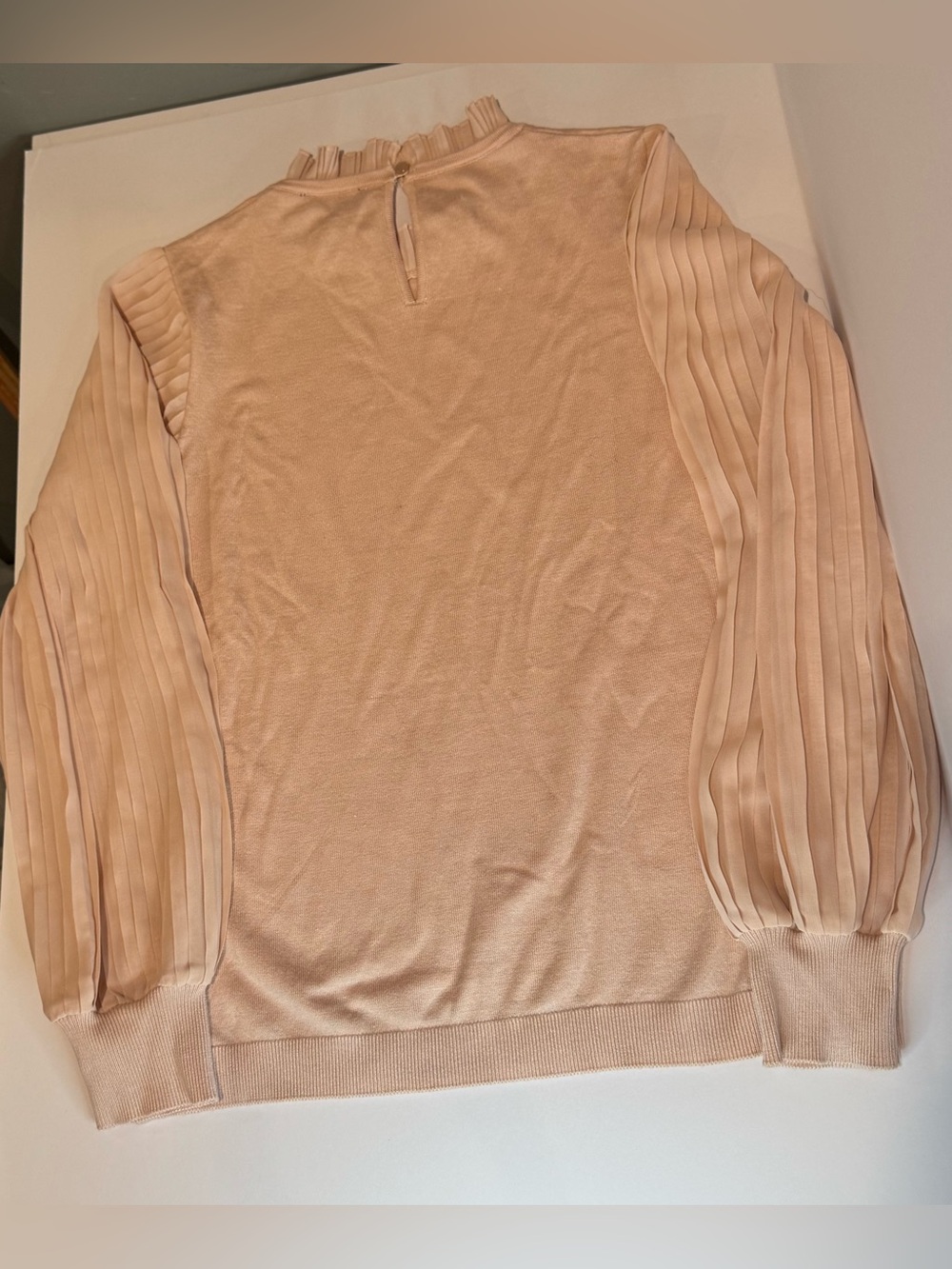 Adrianna Papell Blush Pleated Sleeve Ruffle Neck Sweater – Medium - Picture 2 of 13
